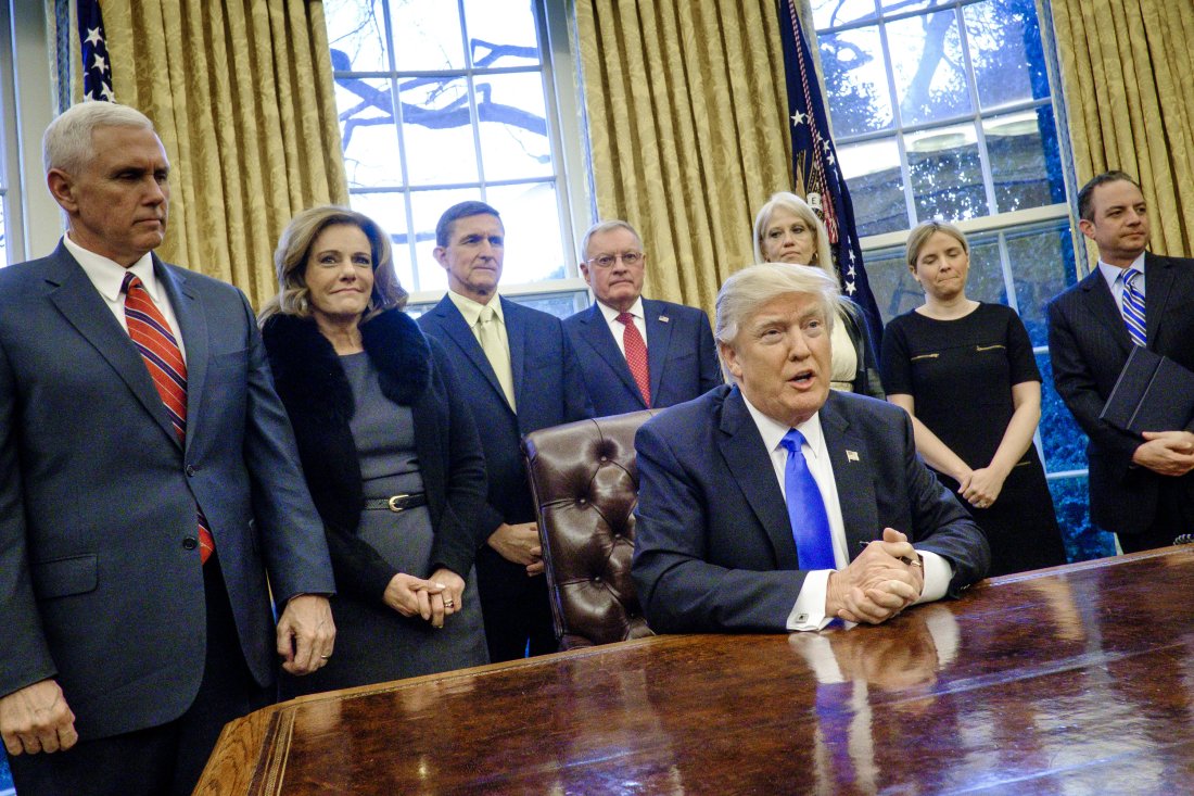 Notice Anything Unique About Trump’s Posse at Muslim Travel-Ban Signing? (Hint: It’s All White People)