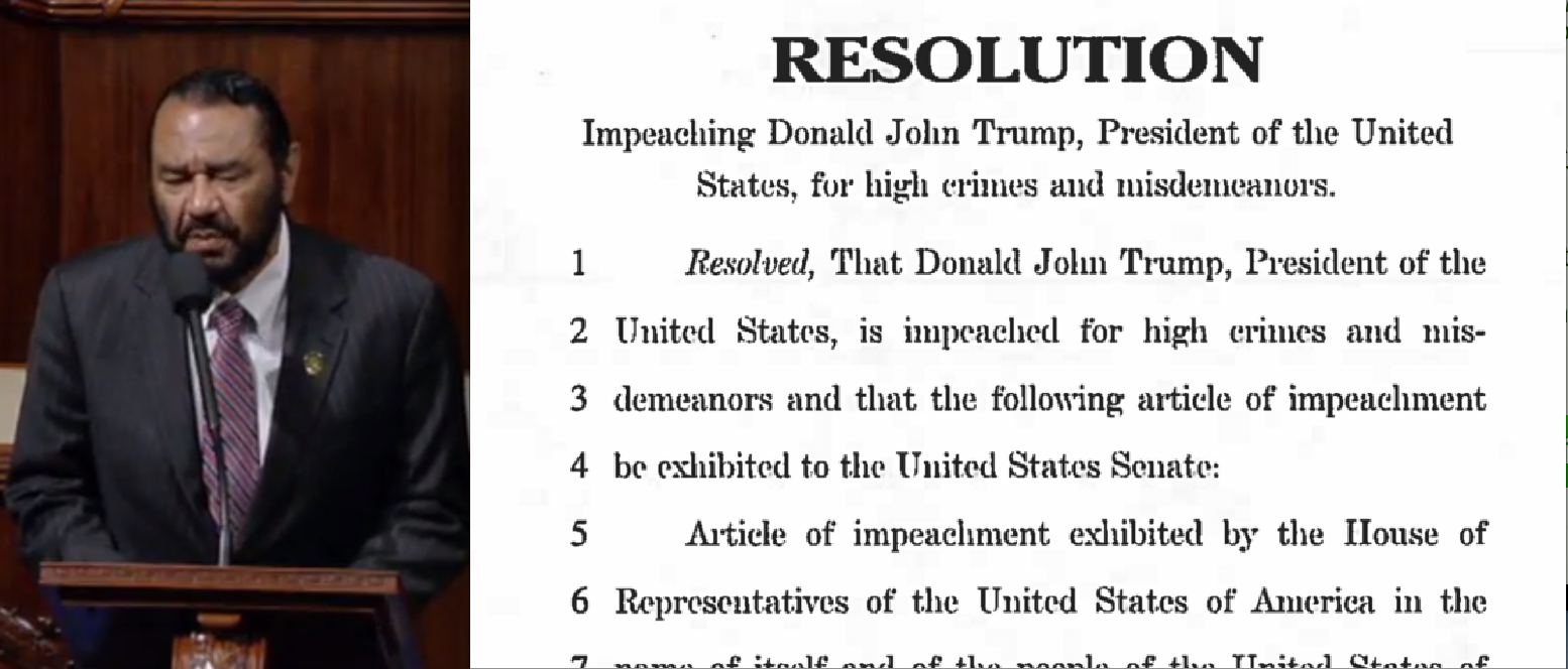 First Article of Impeachment Filed Against President Donald J. Trump by Two House Dems