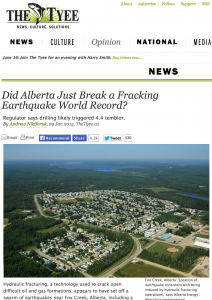 Tyee Earthquake Fracking Article