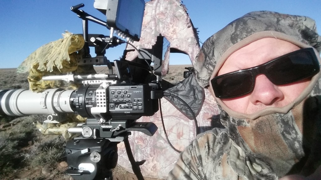 Emerson Urry Outside a Bird Blind With Sony FS700 4K Super Slow-Mo Cam With Two Convergent Design Odyssey 7Q Decks on MovCam Rail System
