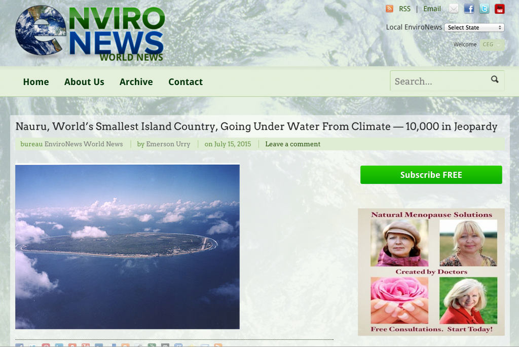 EnviroNews Headline: Nauru, World’s Smallest Island Country, Going Under Water From Climate — 10,000 in Jeopardy