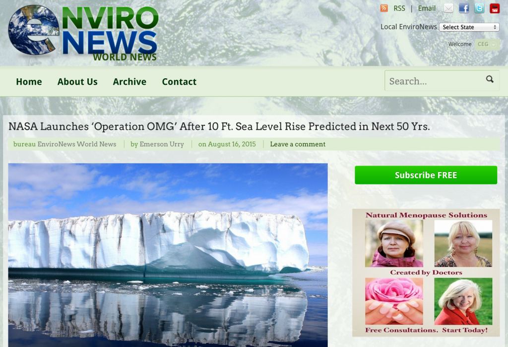EnviroNews Headline: NASA Launches ‘Operation OMG’ After 10 Ft. Sea Level Rise Predicted in Next 50 Yrs. 